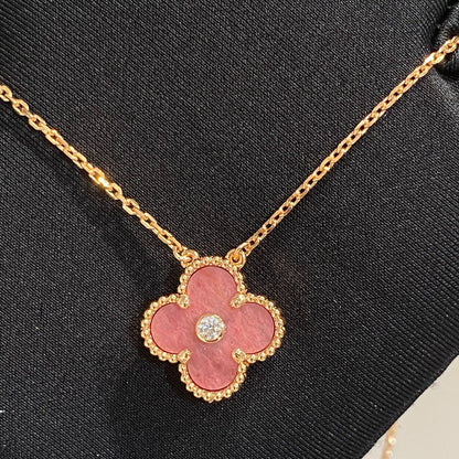 [WZQ]CLOVER 15MM DIAMOND RHODONITE NECKLACE