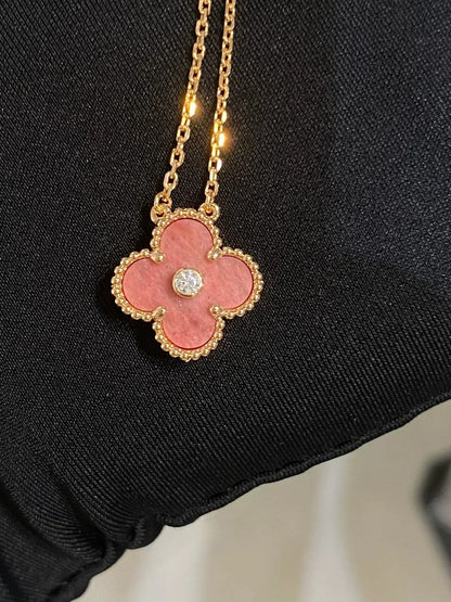 [WZQ]CLOVER 15MM DIAMOND RHODONITE NECKLACE