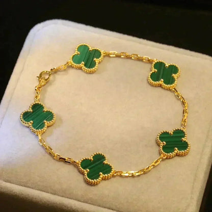 [WZQ]CLOVER 5 MOTIFS MALACHITE BRACELET