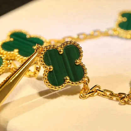 [WZQ]CLOVER 5 MOTIFS MALACHITE BRACELET