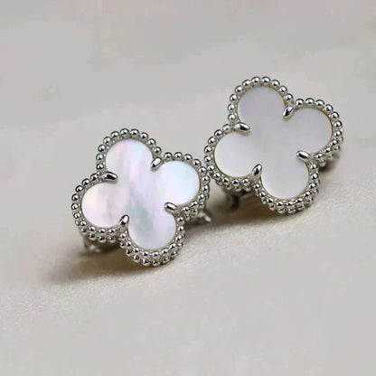 [WZQ]CLOVER MEDIUM 1 MOTIFS  WHITE MOP EARRINGS SILVER