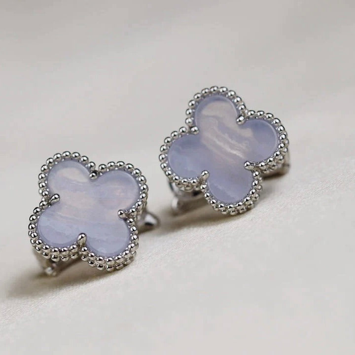 [WZQ]CLOVER MEDIUM 1 MOTIFS  WHITE MOP EARRINGS SILVER
