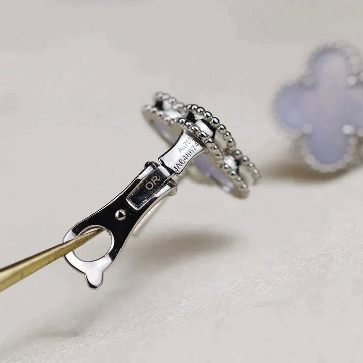 [WZQ]CLOVER MEDIUM 1 MOTIFS  WHITE MOP EARRINGS SILVER