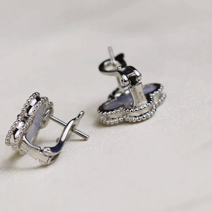 [WZQ]CLOVER MEDIUM 1 MOTIFS  WHITE MOP EARRINGS SILVER