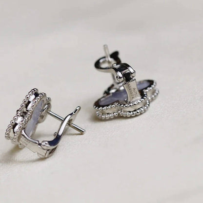 [WZQ]CLOVER MEDIUM 1 MOTIFS  WHITE MOP EARRINGS SILVER