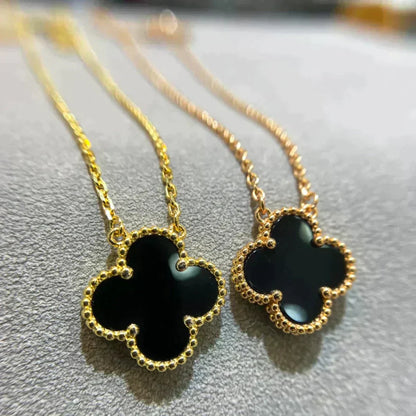 [WZQ]CLOVER 15MM BLACK ONYX SINGLE FLOWER NECKLACE