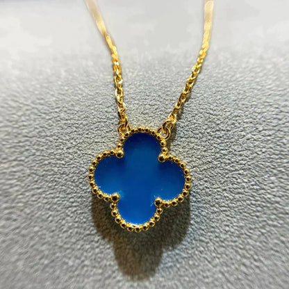 [WZQ]CLOVER 15MM BLUE AGATE NECKLACE