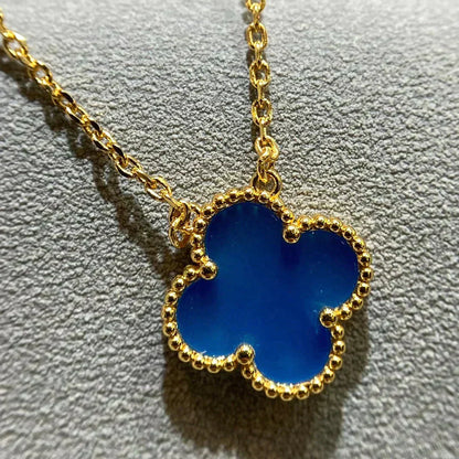 [WZQ]CLOVER 15MM BLUE AGATE NECKLACE