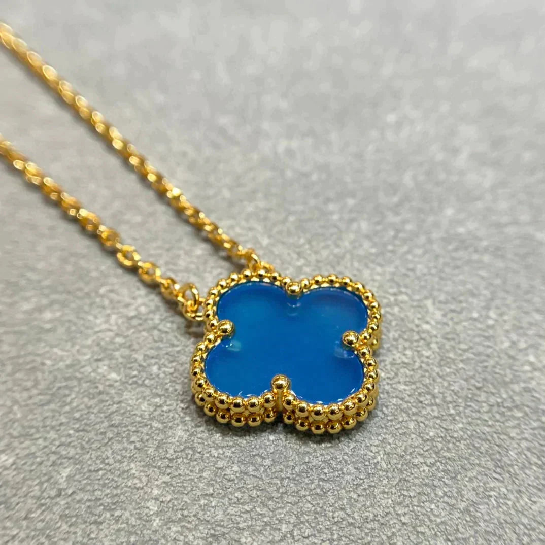 [WZQ]CLOVER 15MM BLUE AGATE NECKLACE