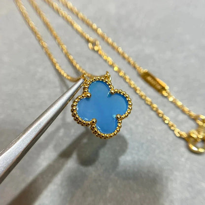[WZQ]CLOVER 15MM BLUE AGATE NECKLACE