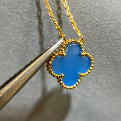 [WZQ]CLOVER 15MM BLUE AGATE NECKLACE