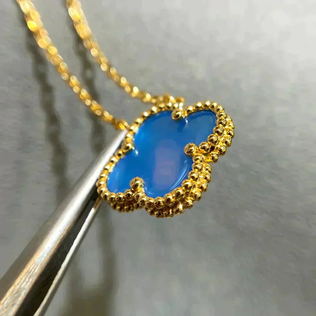 [WZQ]CLOVER 15MM BLUE AGATE NECKLACE