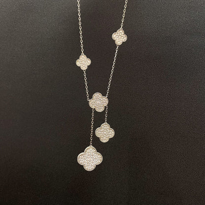 [WZQ]CLOVER 5 MOTIFS SILVER DIAMONDS NECKLACE