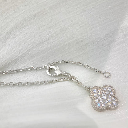 [WZQ]CLOVER 5 MOTIFS SILVER DIAMONDS NECKLACE