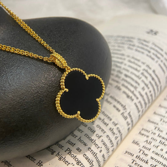 [WZQ]CLOVER 25MM NECKLACE GOLD ONYX