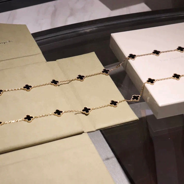[WZQ]CLOVER 20 MOTIFS ONYX NECKLACE