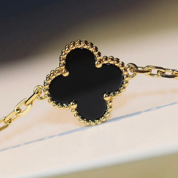 [WZQ]CLOVER 20 MOTIFS ONYX NECKLACE