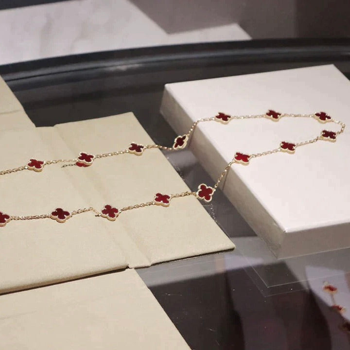 [WZQ]CLOVER 20 MOTIFS CARNELIAN NECKLACE