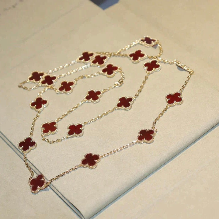 [WZQ]CLOVER 20 MOTIFS CARNELIAN NECKLACE