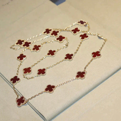 [WZQ]CLOVER 20 MOTIFS CARNELIAN NECKLACE