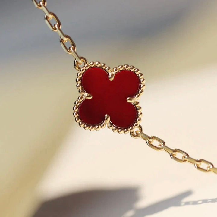 [WZQ]CLOVER 20 MOTIFS CARNELIAN NECKLACE
