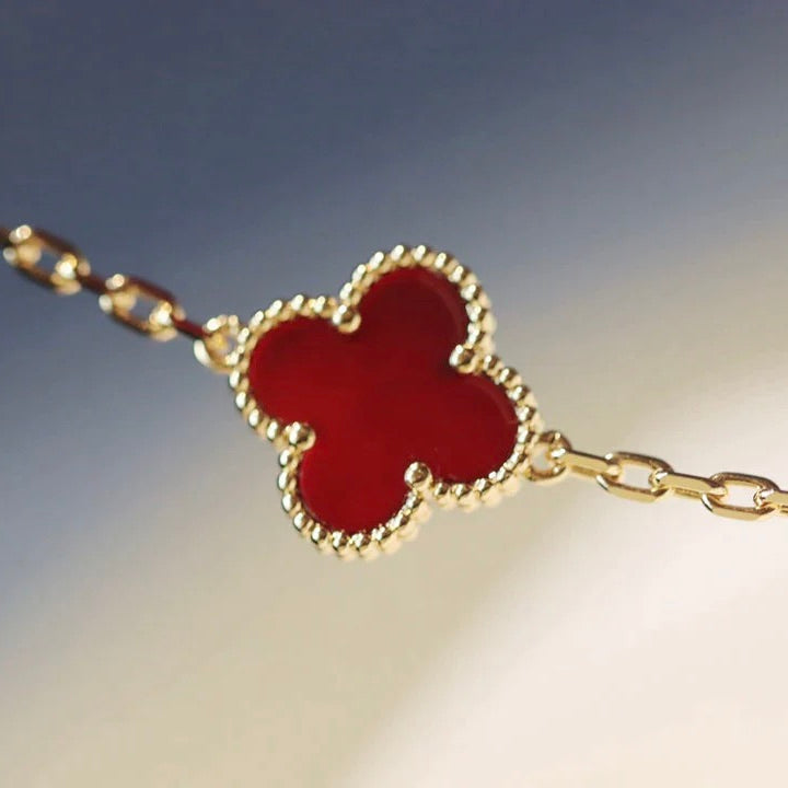 [WZQ]CLOVER 20 MOTIFS CARNELIAN NECKLACE