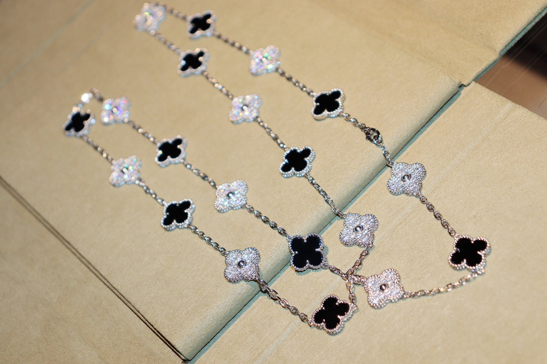 [WZQ]CLOVER 20 MOTIFS ONYX DIAMOND SILVER
