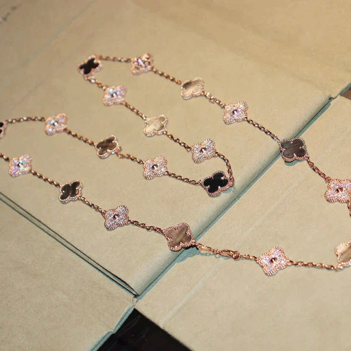 [WZQ]CLOVER 20 MOTIFS DARK MOP DIAMOND  NECKLACE