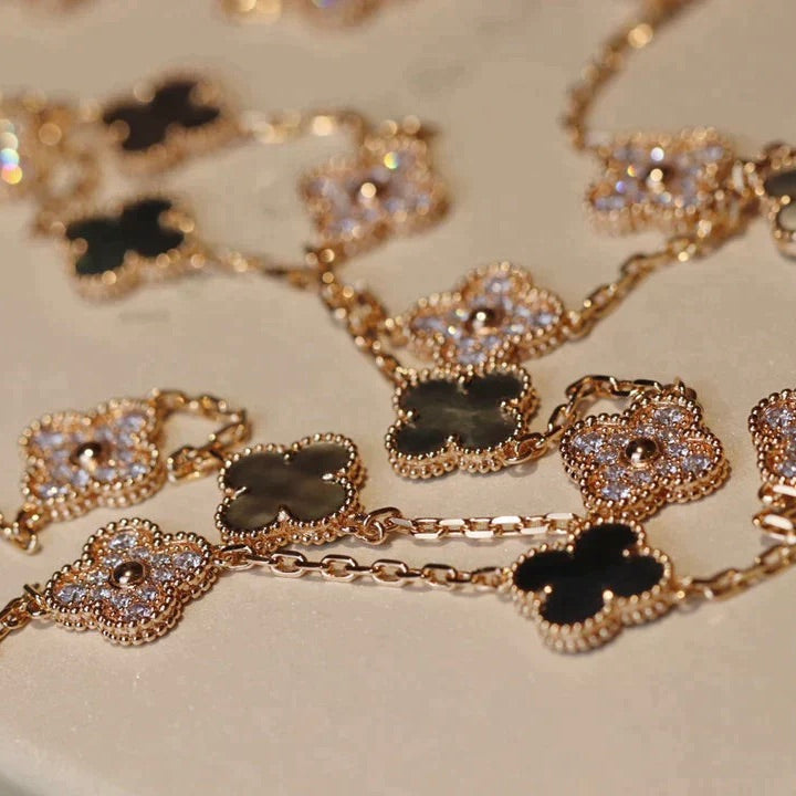 [WZQ]CLOVER 20 MOTIFS DARK MOP DIAMOND  NECKLACE
