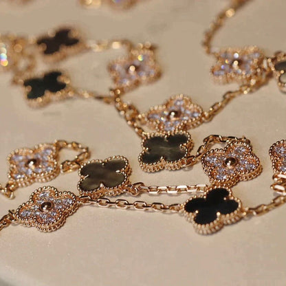 [WZQ]CLOVER 20 MOTIFS DARK MOP DIAMOND  NECKLACE