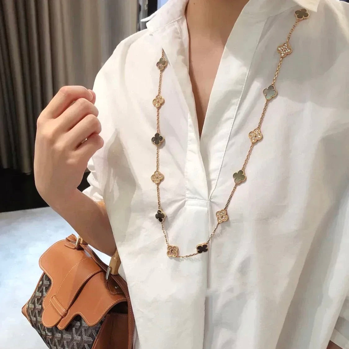 [WZQ]CLOVER 20 MOTIFS DARK MOP DIAMOND  NECKLACE