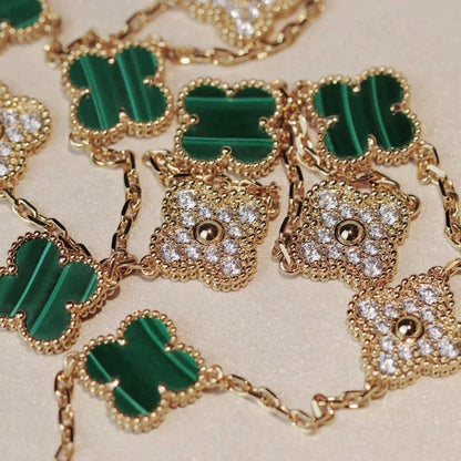 [WZQ]CLOVER 20 MOTIFS MALACHITE DIAMOND NECKLACE