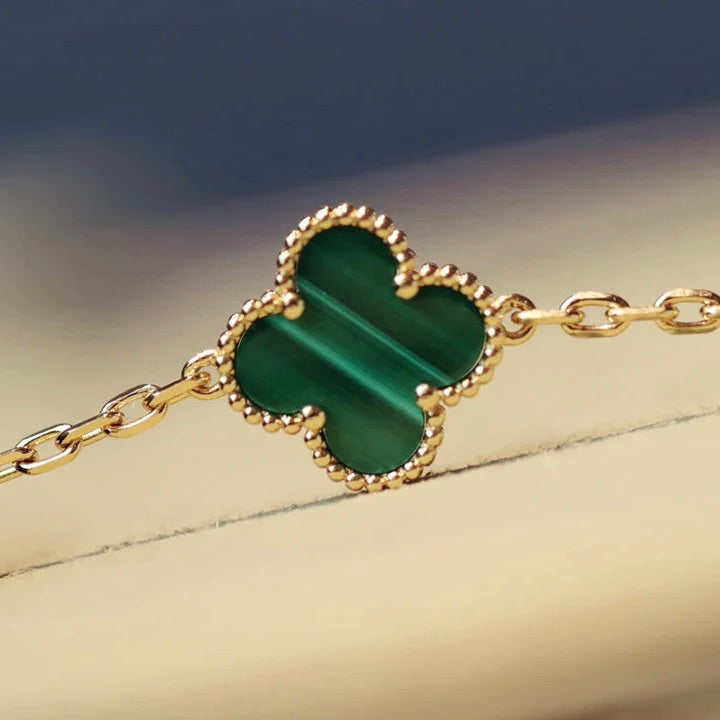 [WZQ]CLOVER 20 MOTIFS MALACHITE DIAMOND NECKLACE