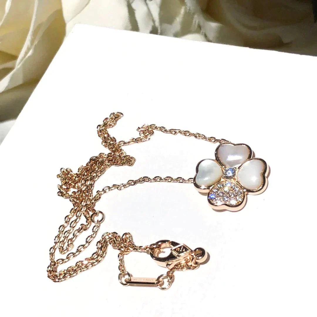 [WZQ]CLOVER MOP DIAMOND ROSE GOLD NECKLACE