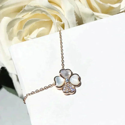 [WZQ]CLOVER MOP DIAMOND ROSE GOLD NECKLACE