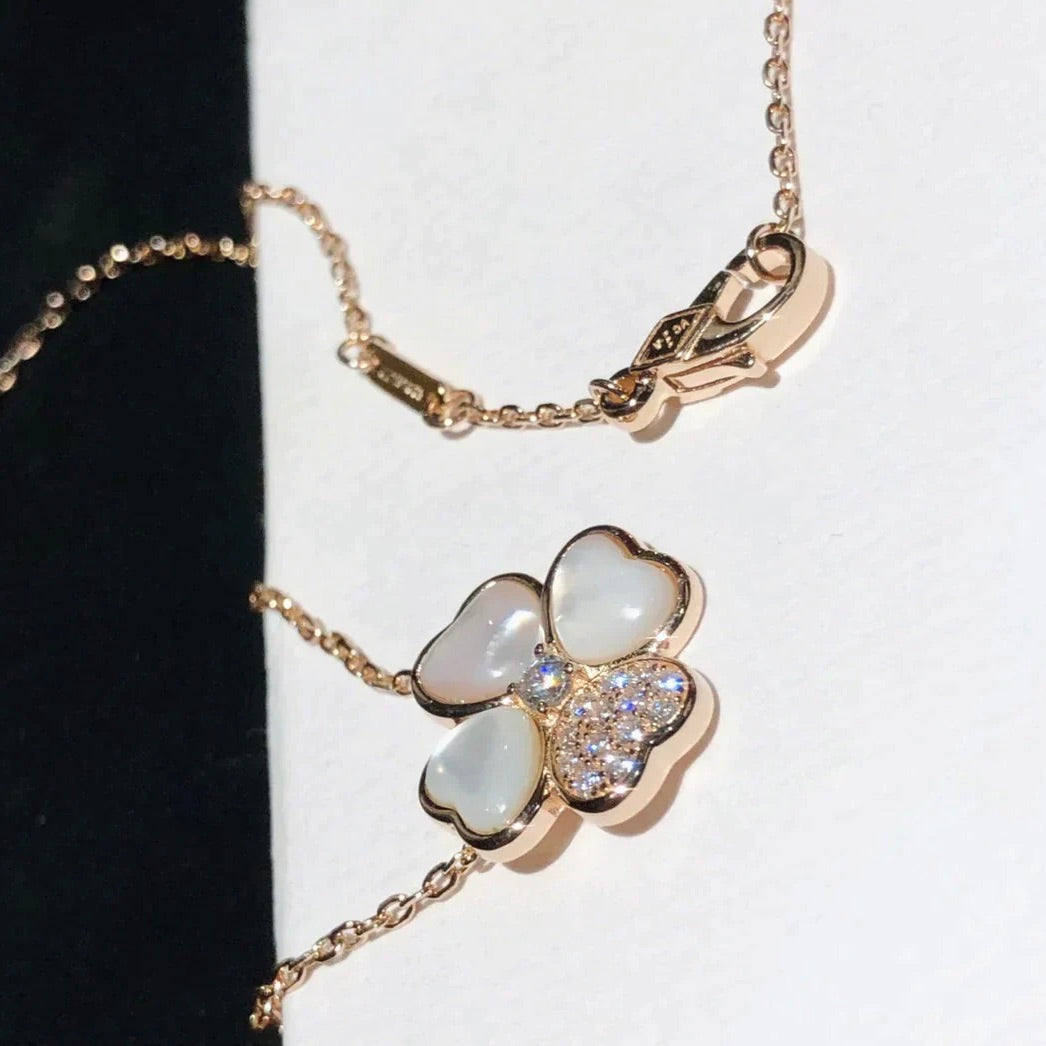 [WZQ]CLOVER MOP DIAMOND ROSE GOLD NECKLACE
