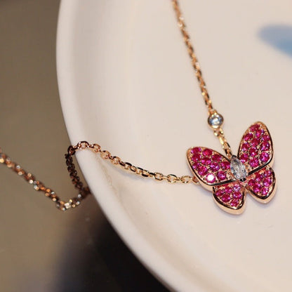 [WZQ]BUTTERFLY RED DIAMOND ROSE GOLD NECKLACE