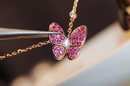 [WZQ]BUTTERFLY RED DIAMOND ROSE GOLD NECKLACE