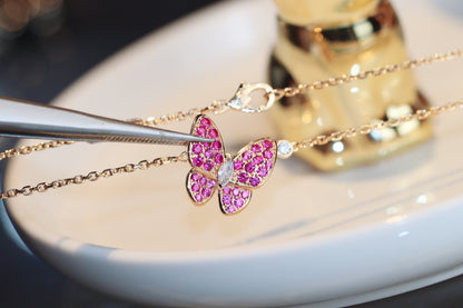 [WZQ]BUTTERFLY RED DIAMOND ROSE GOLD NECKLACE