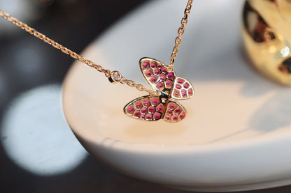[WZQ]BUTTERFLY RED DIAMOND ROSE GOLD NECKLACE