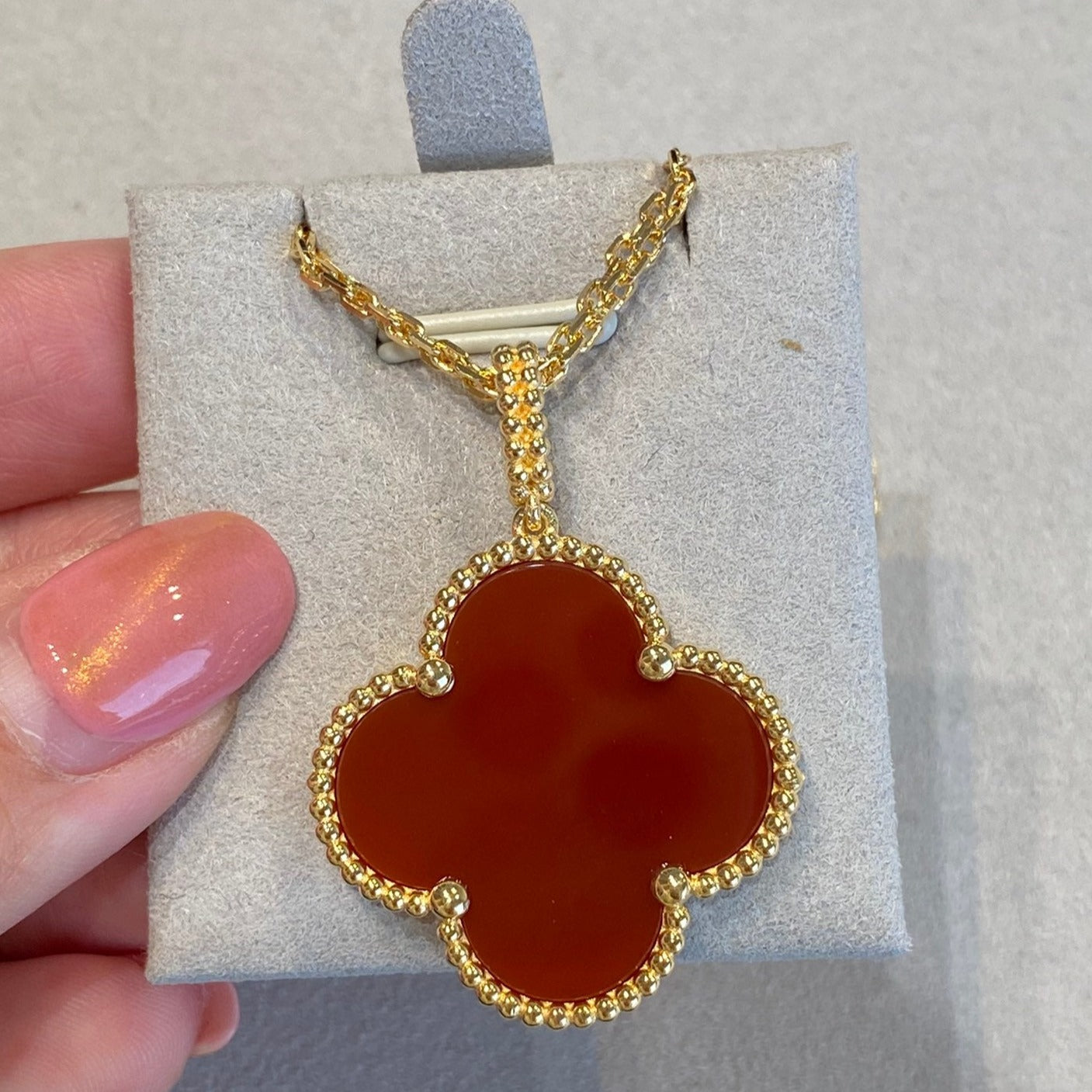 [WZQ]CLOVER 25MM NECKLACE GOLD CARNELIAN