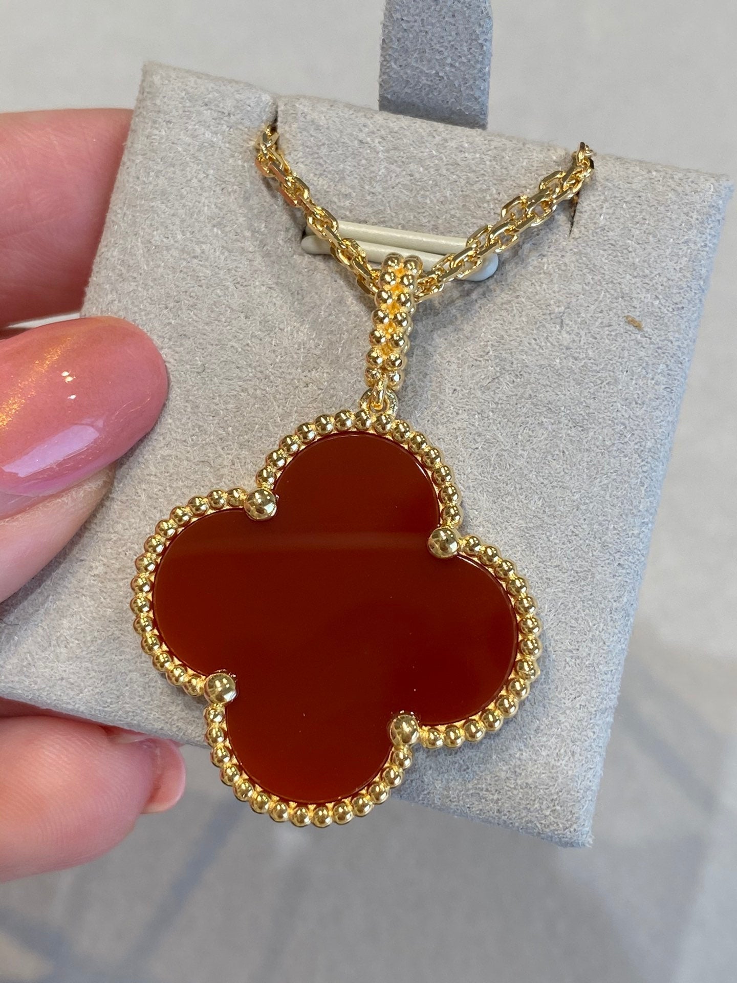 [WZQ]CLOVER 25MM NECKLACE GOLD CARNELIAN