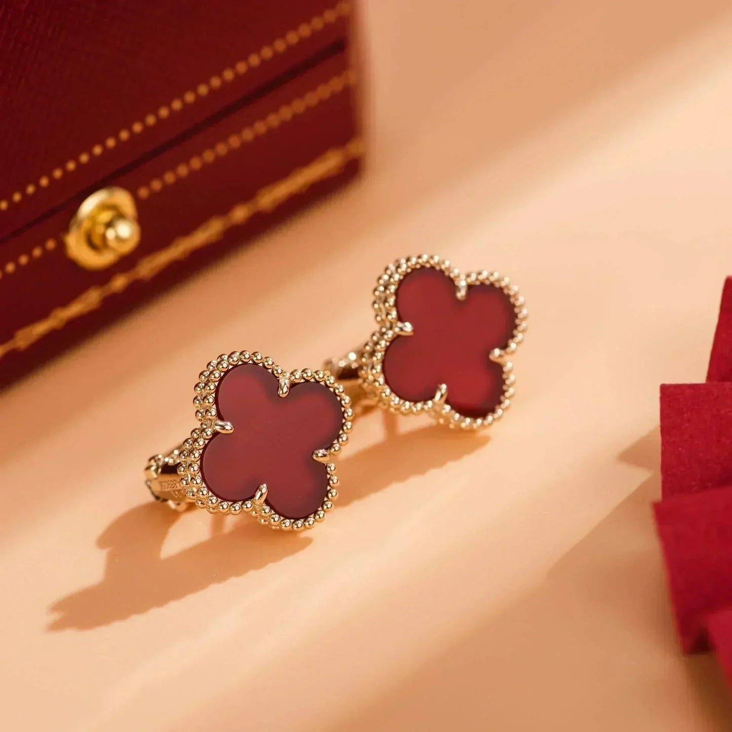 [WZQ]CLOVER MEDIUM 1 MOTIFS CARNELIAN  EARRINGS