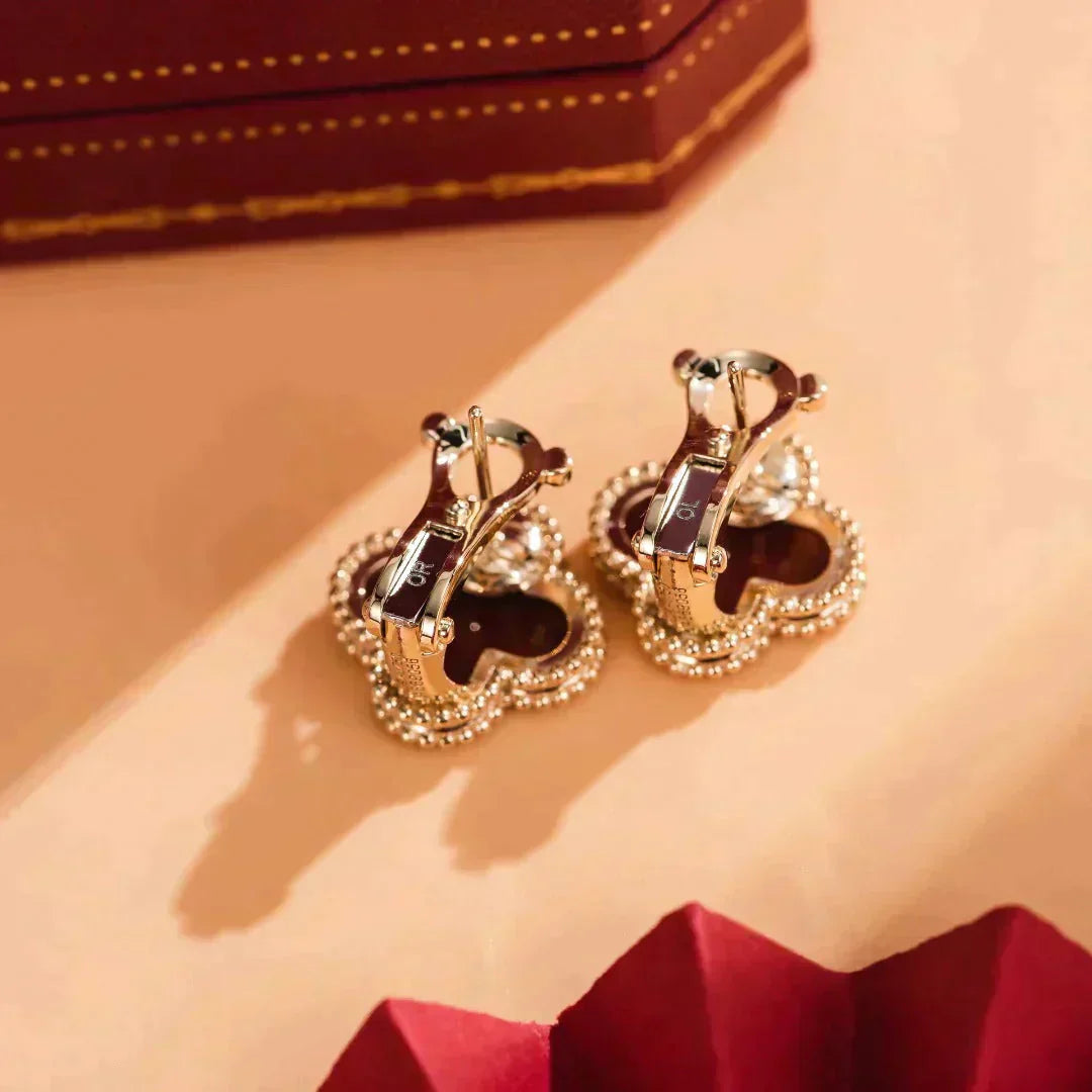 [WZQ]CLOVER MEDIUM 1 MOTIFS CARNELIAN  EARRINGS