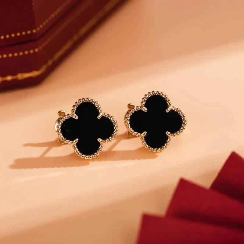 [WZQ]CLOVER MEDIUM 1 MOTIFS  ONYX STUD EARRINGS
