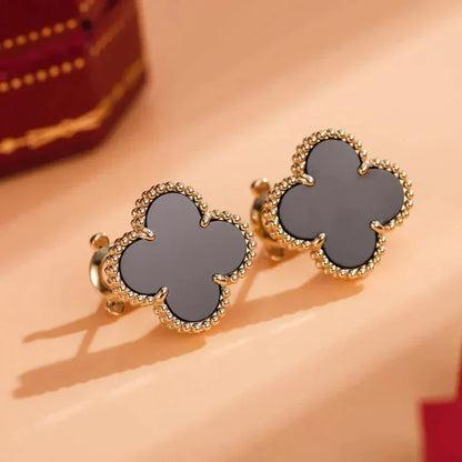 [WZQ]CLOVER MEDIUM 1 MOTIFS  ONYX STUD EARRINGS