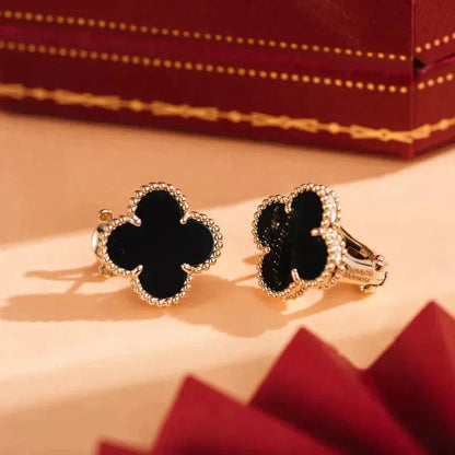 [WZQ]CLOVER MEDIUM 1 MOTIFS  ONYX STUD EARRINGS