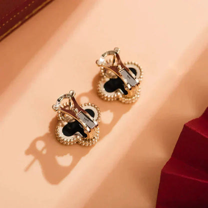 [WZQ]CLOVER MEDIUM 1 MOTIFS  ONYX STUD EARRINGS