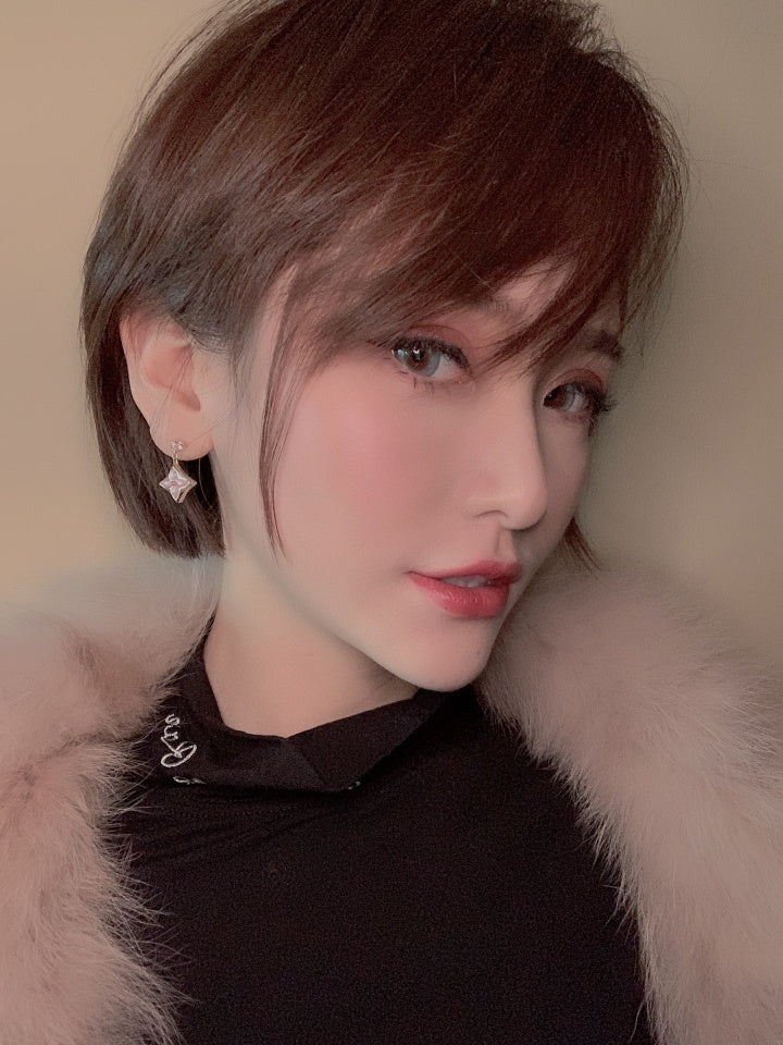 [WZQ]DOUBLE STAR PINK GOLD MOP DROP EARRINGS