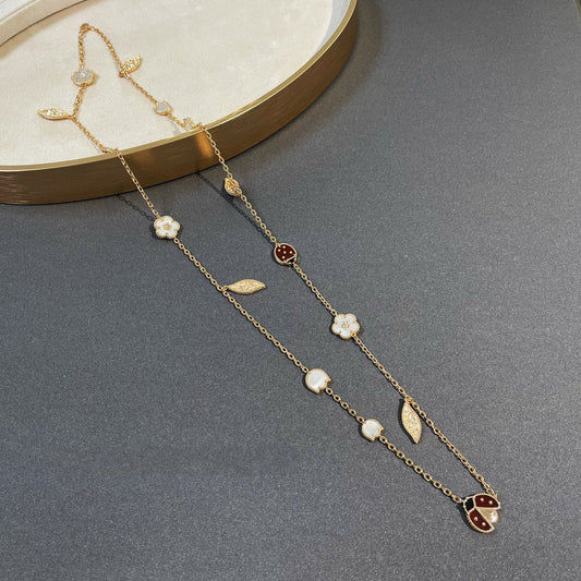 [WZQ]LUCKY SPRING 15 MOTIFS GOLD NECKLACE